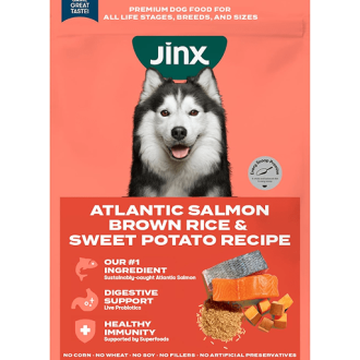 A Jinx Premium Dry Dog Food, Real Salmon, Brown Rice & Sweet Potato Kibble with Superfoods & Probiotics, No Fillers, for All Lifestages, 11.5lb